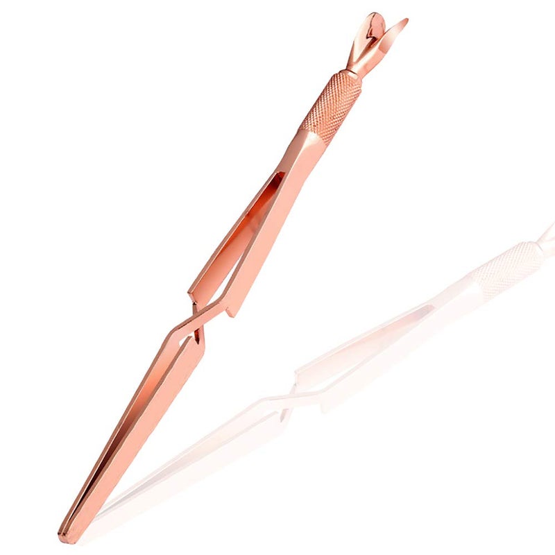 SILPECWEE 1Pc Rose Gold Nail Cuticle Pusher C Curve Nail Pinching Clips Nail Pusher Gel Nail Scraper False Nail Shaping Tweezers Nail Polish Remover Multi-Function Manicure Tools - Image 1